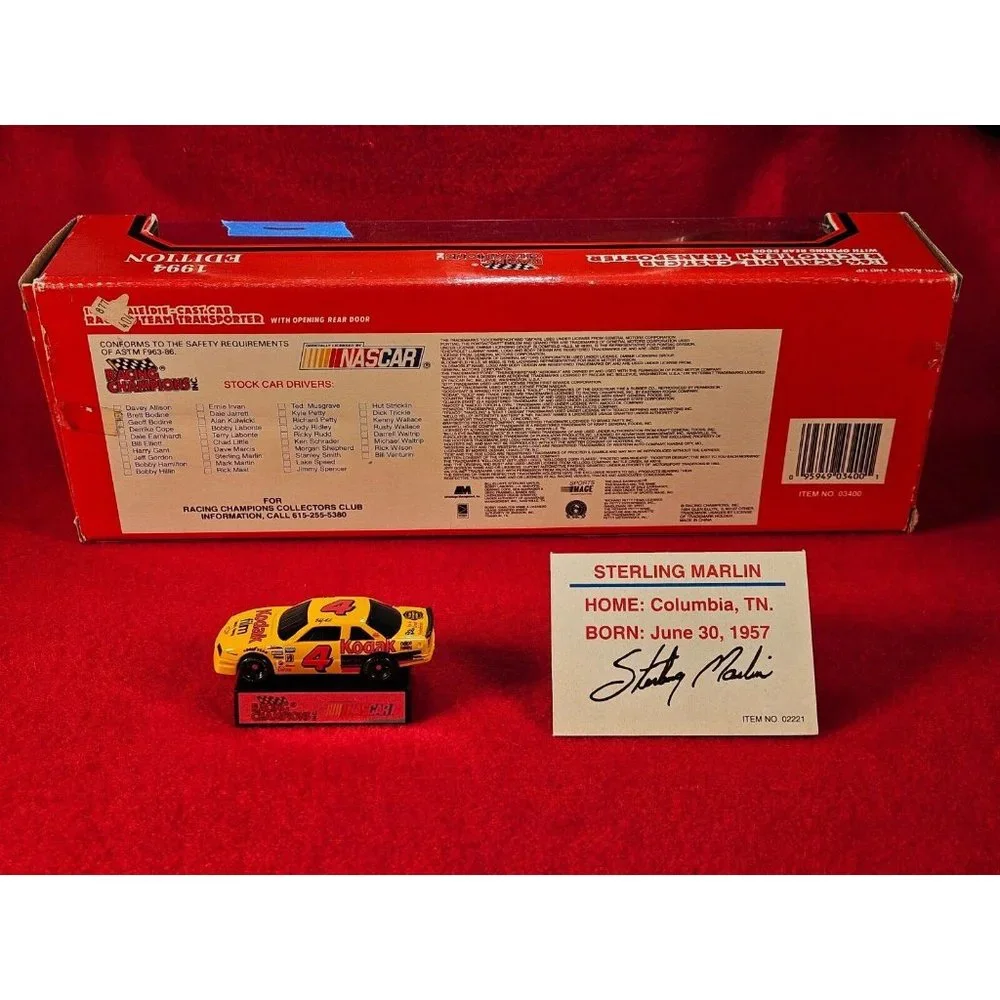 STERLING MARLIN NASCAR TRANSPORTER BUNDLE w/MATCHING STOCKCAR & PLAYER CARD